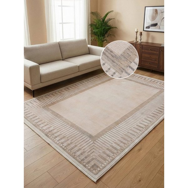 Calvin Klein home Teppich Luster, mit Fransen, Designerteppich, rechteckig, Höhe: 6 mm, Rahmen, Muster, meliert, Wohnzimmer, Schlafzimmer, Esszimmer