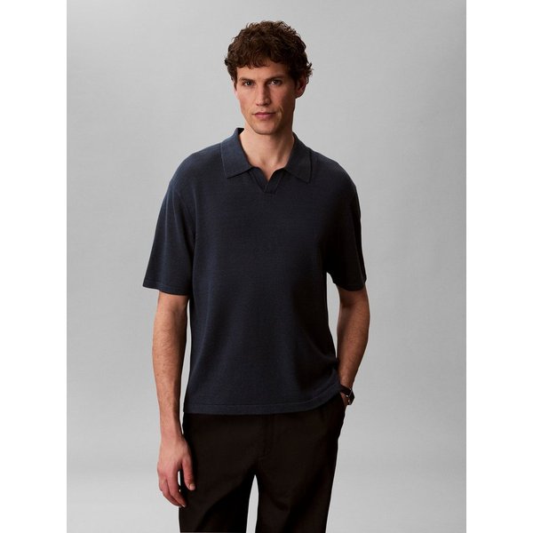 Calvin Klein Jeans Kurzarmpullover Feinstrick aus Leinenmix, Regular Fit, Polokragen