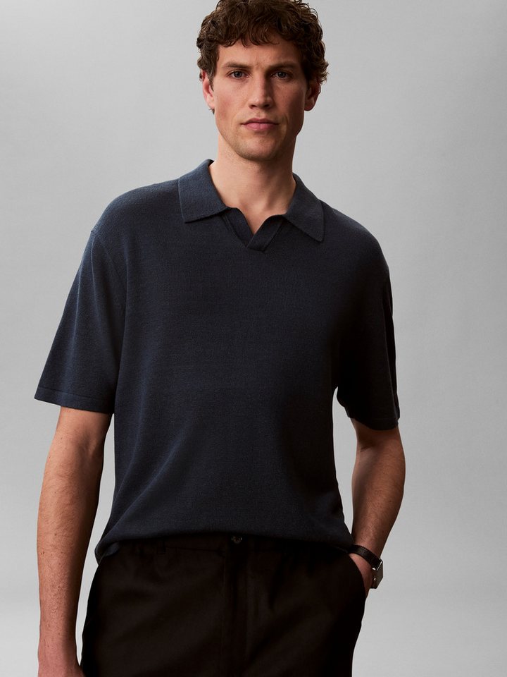 Calvin Klein Jeans Kurzarmpullover Feinstrick aus Leinenmix, Regular Fit, Polokragen – Bild 2 von 5