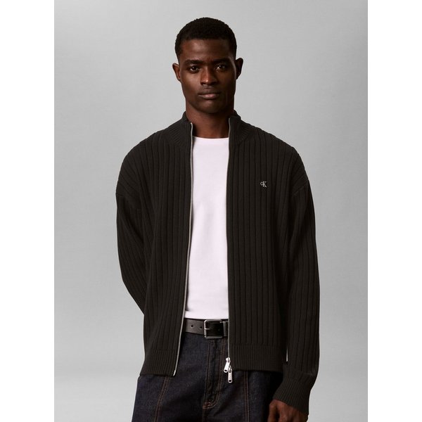 Calvin Klein Jeans Rundhalspullover VERTICAL TEXTURE COTTON Regular fit mit 2-Wege-Reißverschluss