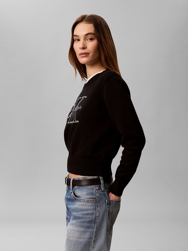 Calvin Klein Jeans Strickpullover Feinstrick, reine Baumwolle, Stickerei – Bild 3 von 5