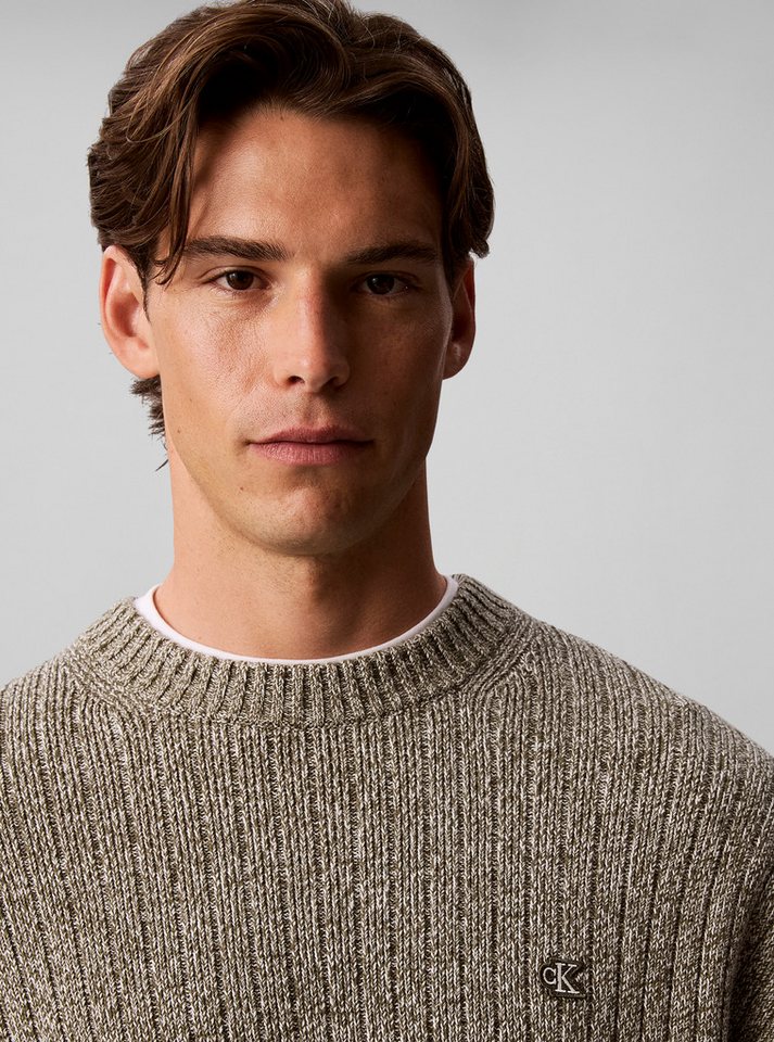 Calvin Klein Jeans Strickpullover Rippstrick, Regular Fit, Logo-Stickerei – Bild 3 von 5