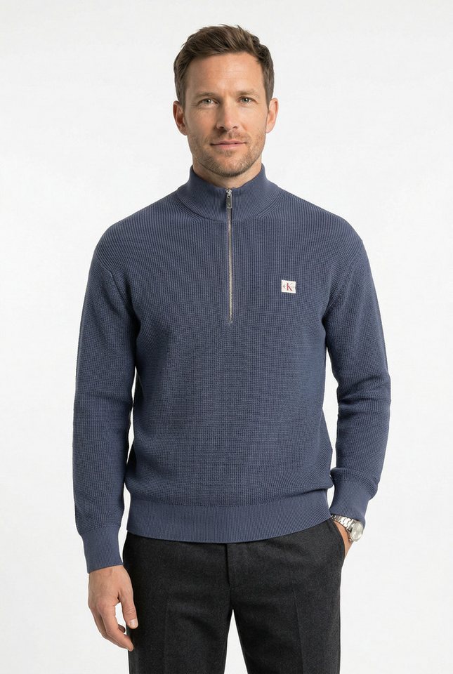 Calvin Klein Jeans Strickpullover Troyerkragen mit Reißverschluss, Regular Fit – Bild 2 von 4