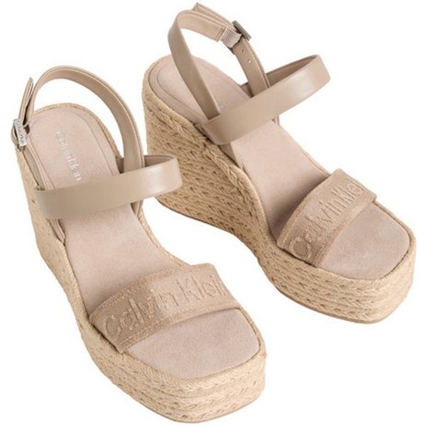 Calvin Klein WEDGE ESPAD 70 WEBBING LTH Keilsandalette Sommerschuh, Plateausandale, Keilabsatz, mit Bastbesatz