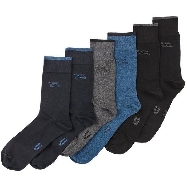 camel active Freizeitsocken aus biologischer Baumwolle – Schwarz, Grau und Blau (6-Paar, 6 Paar) Logoprägung