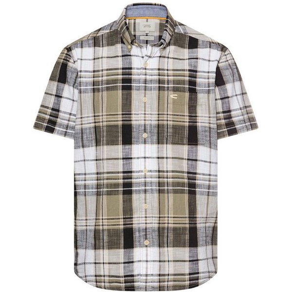 camel active Kurzarmhemd Kurzarm, kariertes Design, normale Passform, mit Button-down-Kragen