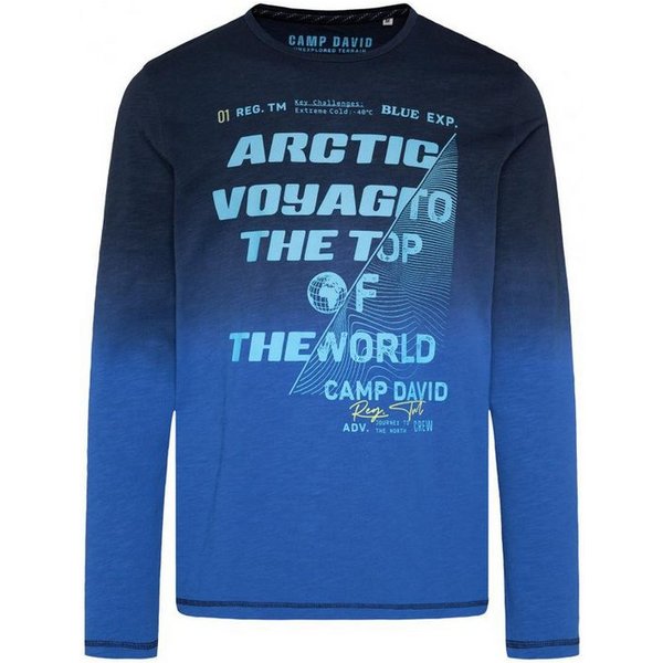 CAMP DAVID Langarmshirt Dip Dye mit Label Prints flight blue