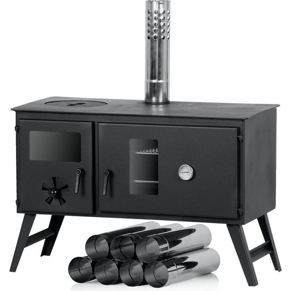 CampFeuer Feuerstelle Zeltofen, 58,5 x 28,5 x 232 cm, Zeltheizung, Holzofen für Camping, (1-St), Backfach mit Thermometer