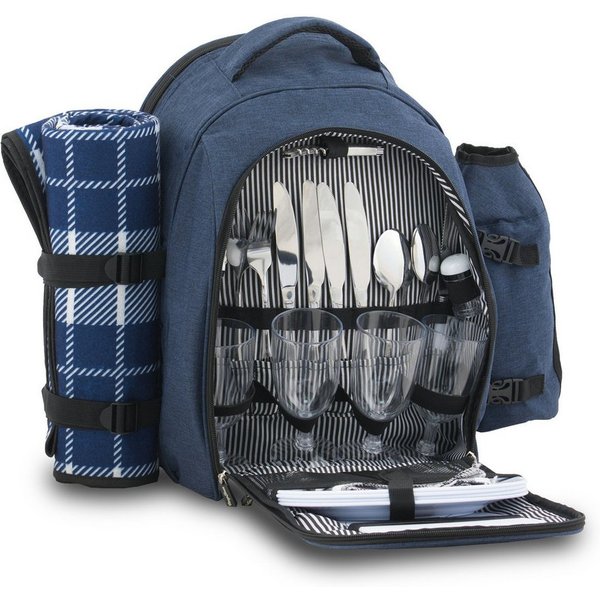 CampFeuer Freizeitrucksack Picknickrucksack 32-teilig, Picknickset für 4 Personen, blau (Set, Picknickrucksack 32-teilig)