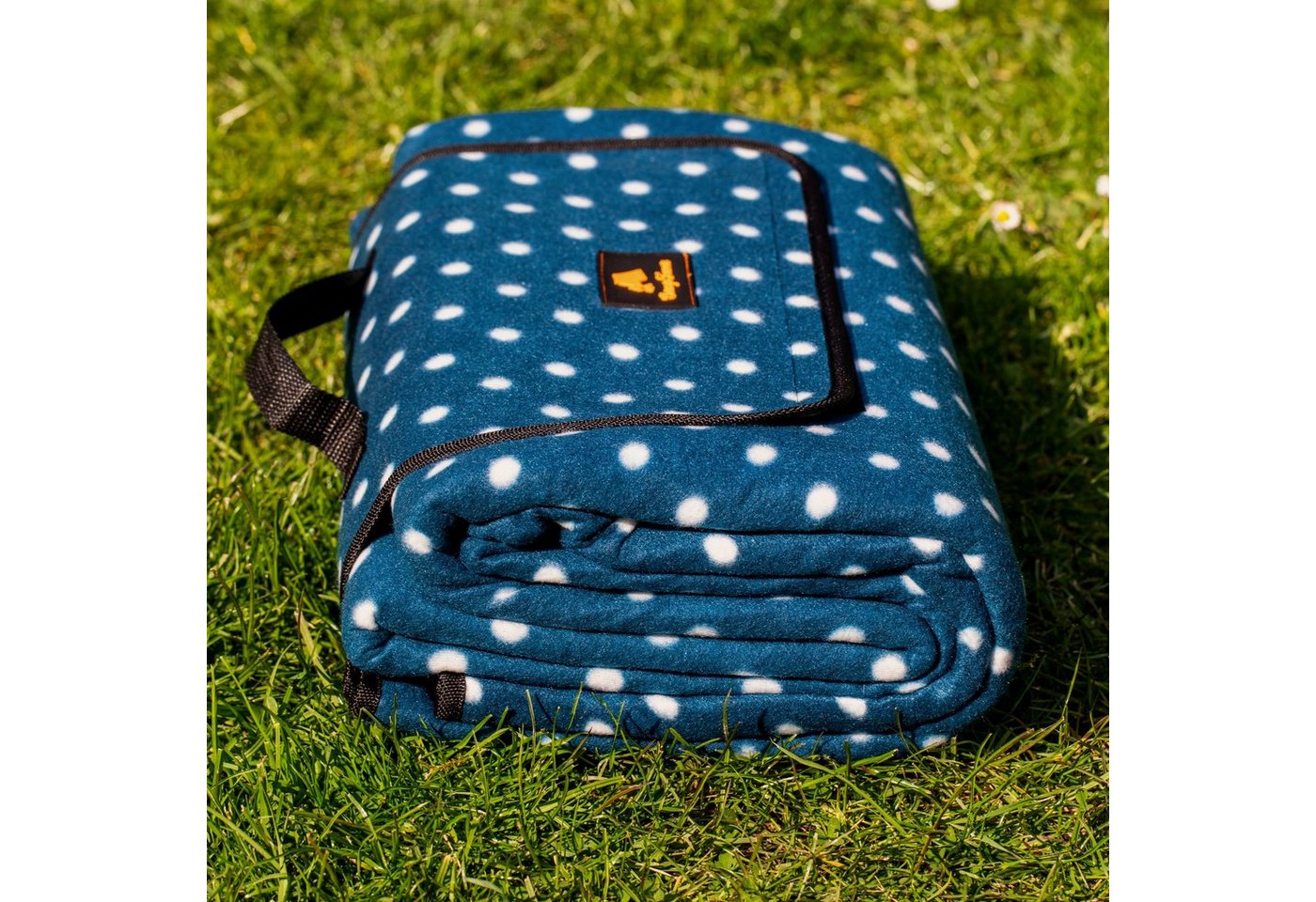 Picknickdecke 200x200 cm, blau, Muster: Punkte, CampFeuer – Bild 3 von 5