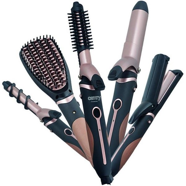 Camry Haarstyling-Set CR 2024 5-in-1 Lockenstab und Glätteisen Set mit Keramik-Aufsätzen, 19 mm und 32 mm Lockenstab, Kreppeisen, Welleneisen, Glättbürste