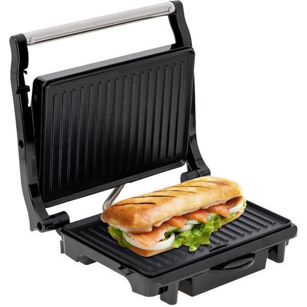 Camry Kontaktgrill CR3044 elektrisch, Panini Grill & Tischgrill für Fleisch, Gemüse, 2100 W, Sandwiches, antihaftbeschichtete Grillplatten, Schwarz/Silber