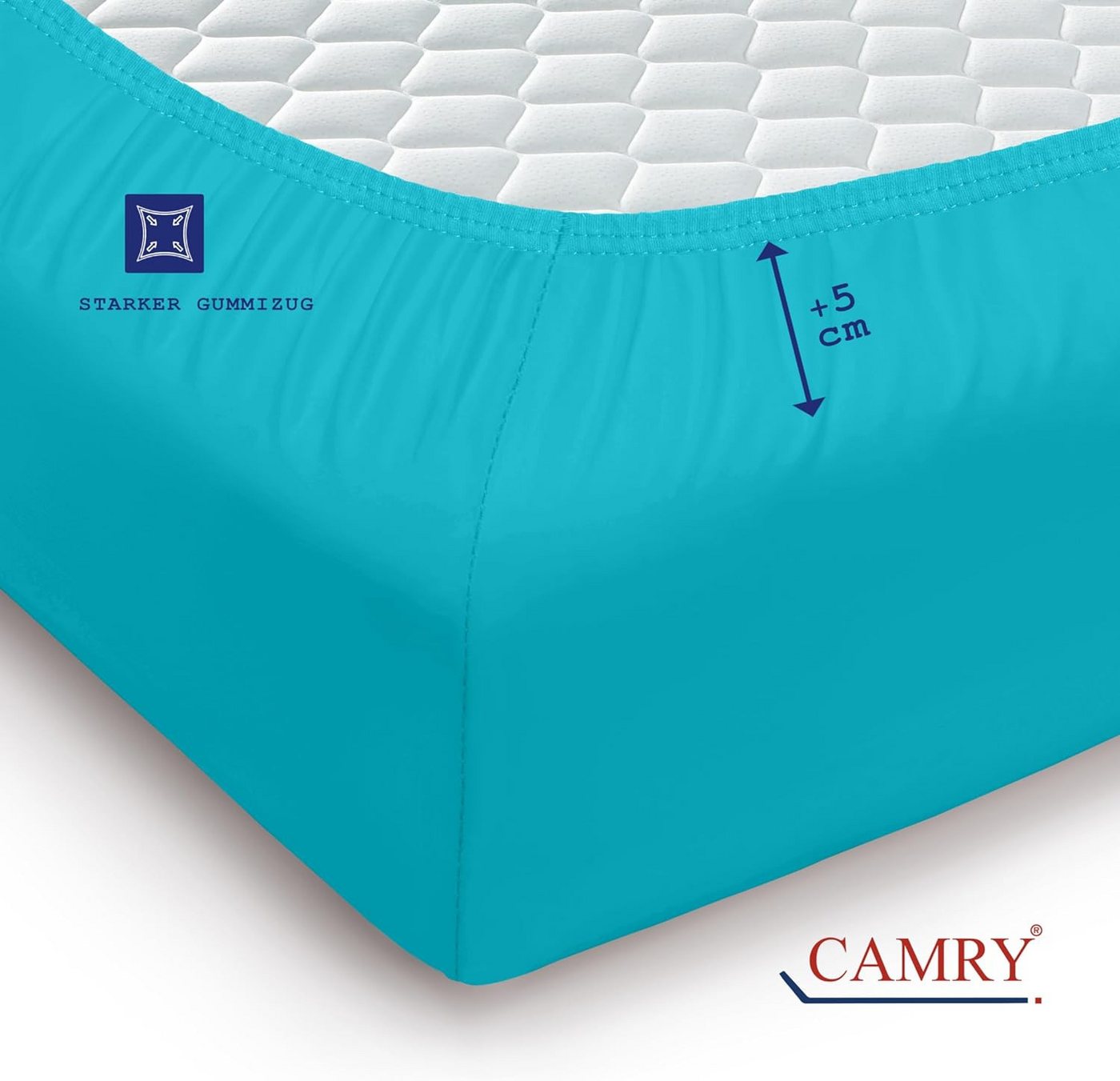 Camry Spannbettlaken CLASSIC Jersey 100% Baumwolle Spannbetttuch atmungsaktiv Gummizug, Jersey Baumwolle, Gummizug: rundum, 100% Baumwolle, alle Matratzenhöhen, – Bild 4 von 5