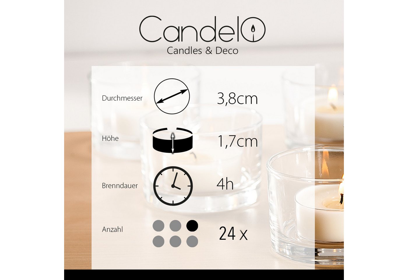 Candelo Teelicht 24er Set Duft Kerzen Ambiente – Duftteelichter Black Rose (24-tlg), Teelichter Schwarz - Kunststoff Hülle je 3,8x1,7cm - 4 Std Brenndauer – Bild 2 von 5