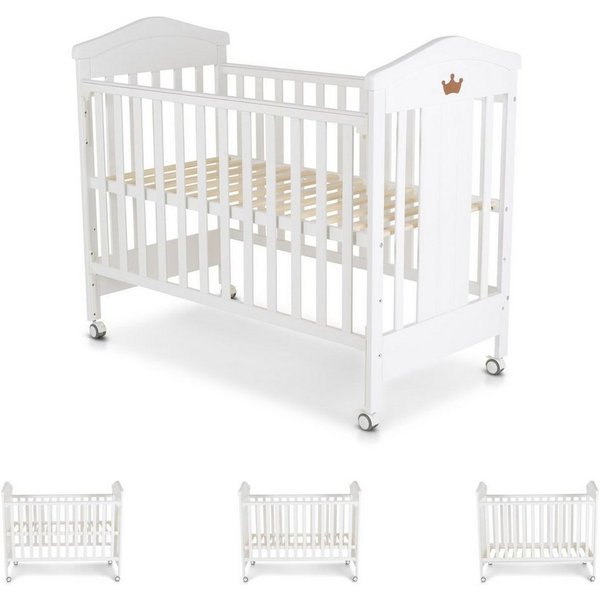 Cangaroo Komplettbett Wing, 120 x 60 cm, Buchenholz, 3 Höhenpositionen, Räder, absenkbare Seite