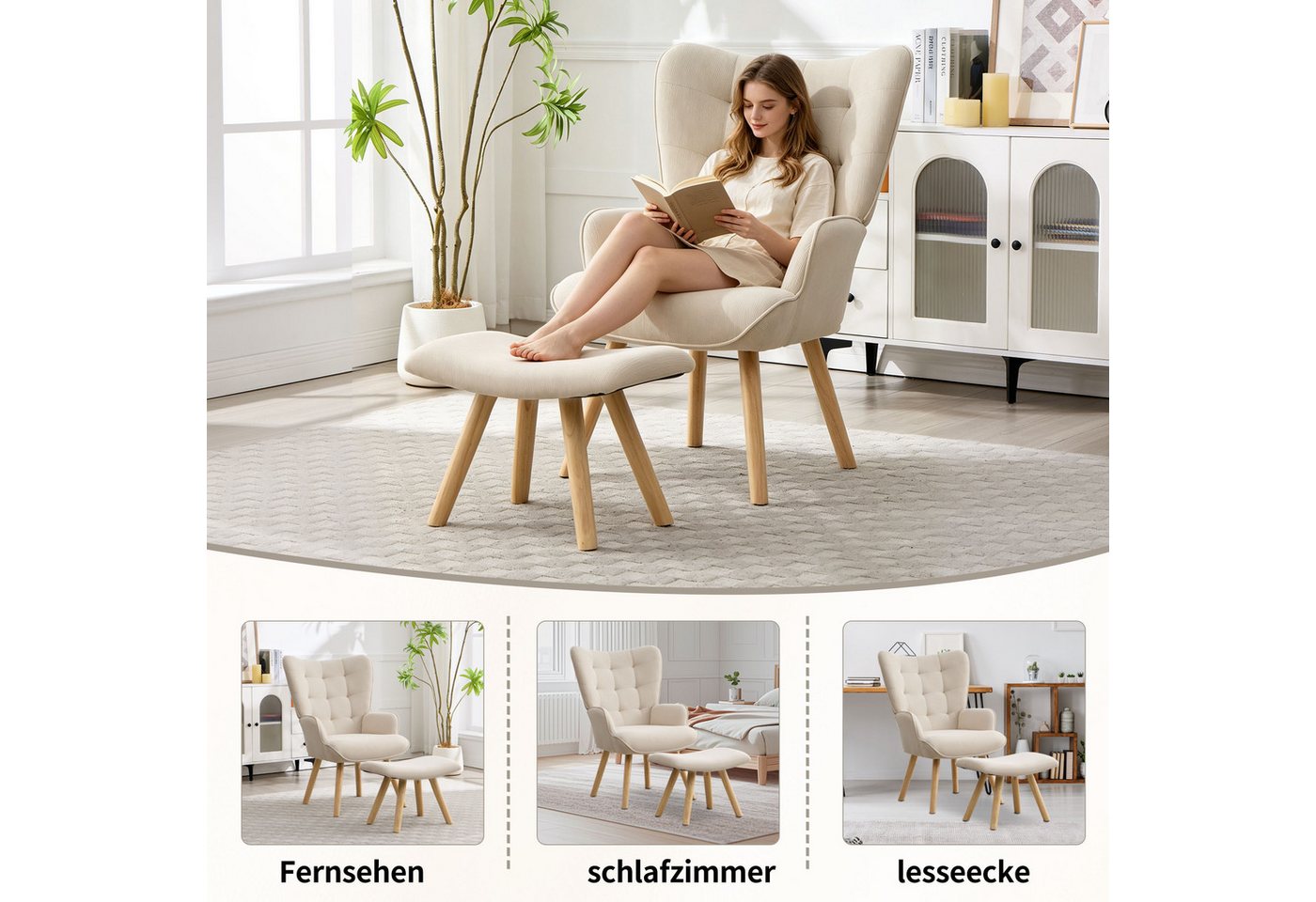 CANMOV Relaxsessel Moderner Relaxsessel mit Hocker, Bequemer Lounge Sessel für Wohnzimmer (2-St., bestehend aus Sessel und Hocker), Ergonomischer Polstersessel  – Bild 4 von 5
