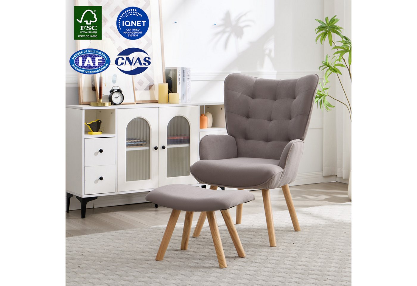 CANMOV Relaxsessel Moderner Relaxsessel mit Hocker, Bequemer Lounge Sessel für Wohnzimmer (1-St., bestehend aus Sessel und Hocker), Ergonomischer Polstersessel  – Bild 2 von 5
