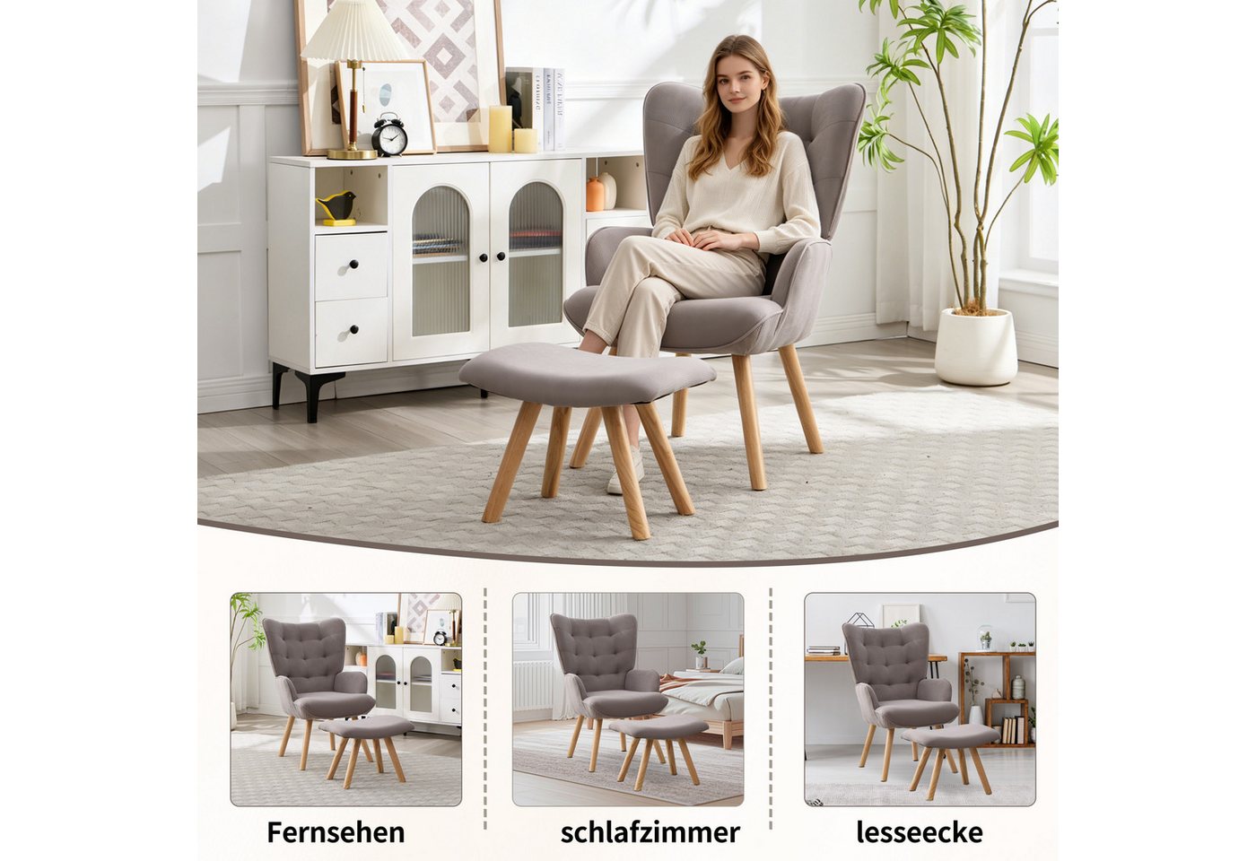 CANMOV Relaxsessel Moderner Relaxsessel mit Hocker, Bequemer Lounge Sessel für Wohnzimmer (1-St., bestehend aus Sessel und Hocker), Ergonomischer Polstersessel  – Bild 4 von 5