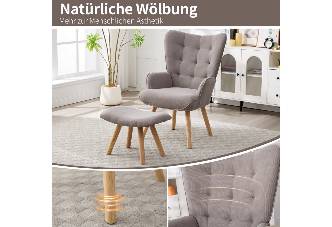 CANMOV Relaxsessel Moderner Relaxsessel mit Hocker, Bequemer Lounge Sessel für Wohnzimmer (1-St., bestehend aus Sessel und Hocker), Ergonomischer Polstersessel  – Bild 5 von 5