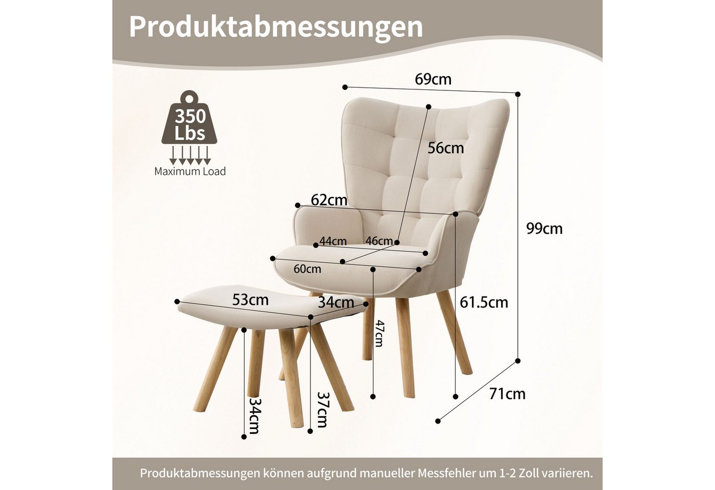 CANMOV Relaxsessel Moderner Relaxsessel mit Hocker, Bequemer Lounge Sessel für Wohnzimmer (1-St., bestehend aus Sessel und Hocker), Ergonomischer Polstersessel  – Bild 2 von 5