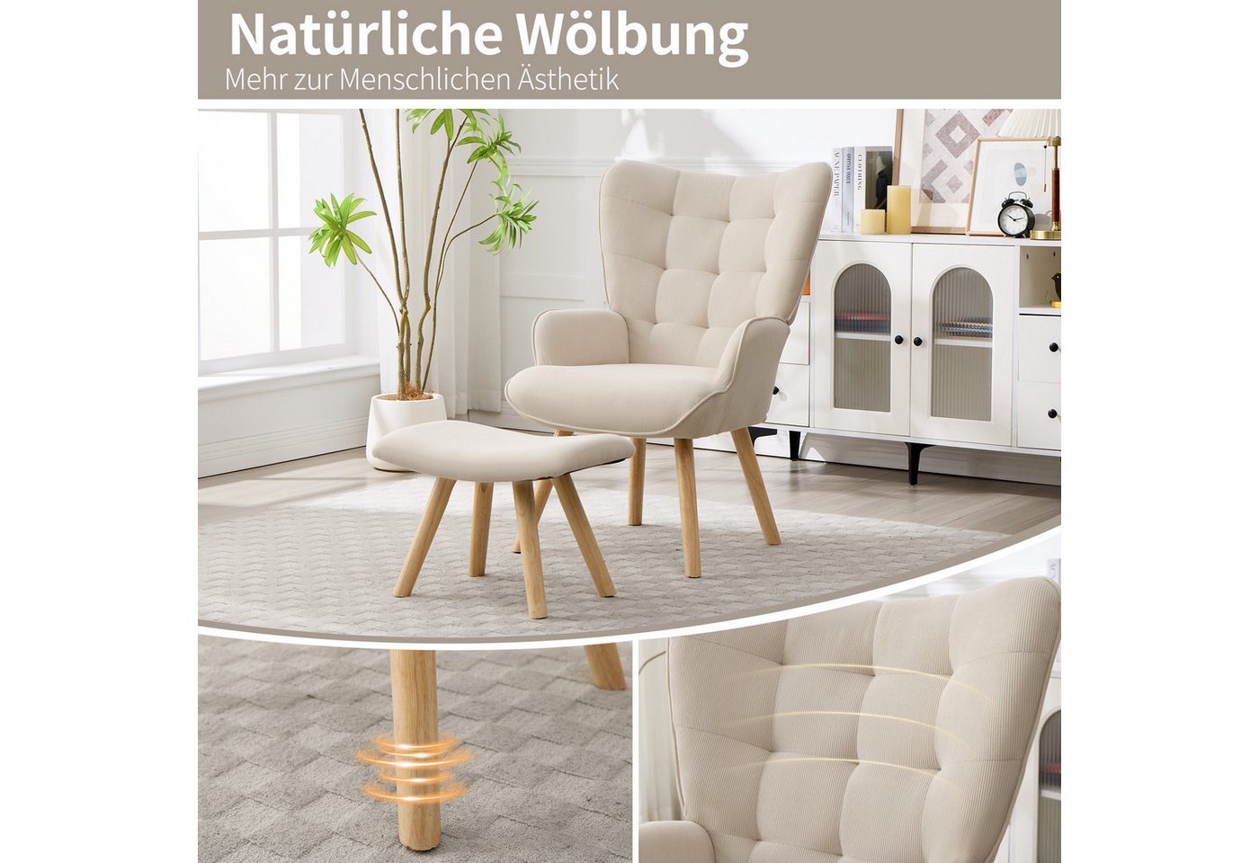 CANMOV Relaxsessel Moderner Relaxsessel mit Hocker, Bequemer Lounge Sessel für Wohnzimmer (1-St., bestehend aus Sessel und Hocker), Ergonomischer Polstersessel  – Bild 5 von 5
