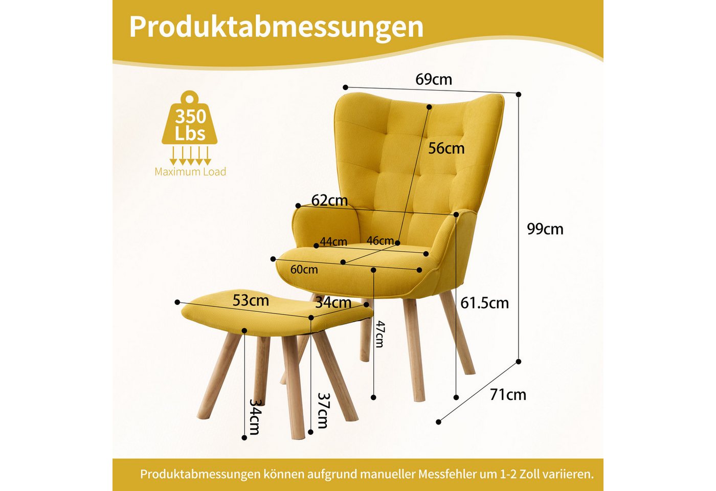 CANMOV Relaxsessel Moderner Relaxsessel mit Hocker, Bequemer Lounge Sessel für Wohnzimmer (2-St., bestehend aus Sessel und Hocker), Ergonomischer Polstersessel  – Bild 2 von 5