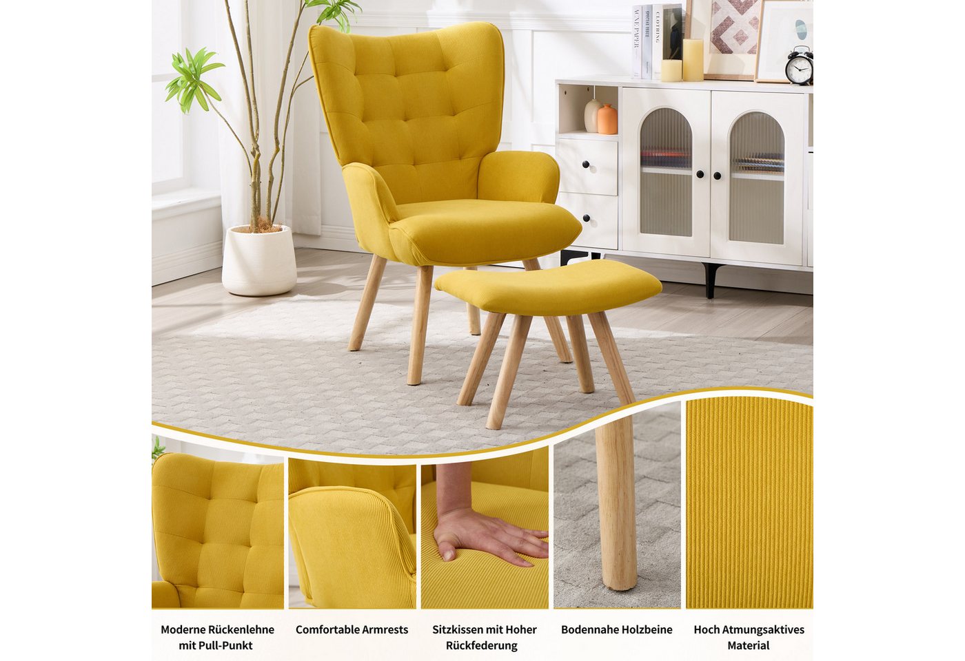 CANMOV Relaxsessel Moderner Relaxsessel mit Hocker, Bequemer Lounge Sessel für Wohnzimmer (2-St., bestehend aus Sessel und Hocker), Ergonomischer Polstersessel  – Bild 3 von 5