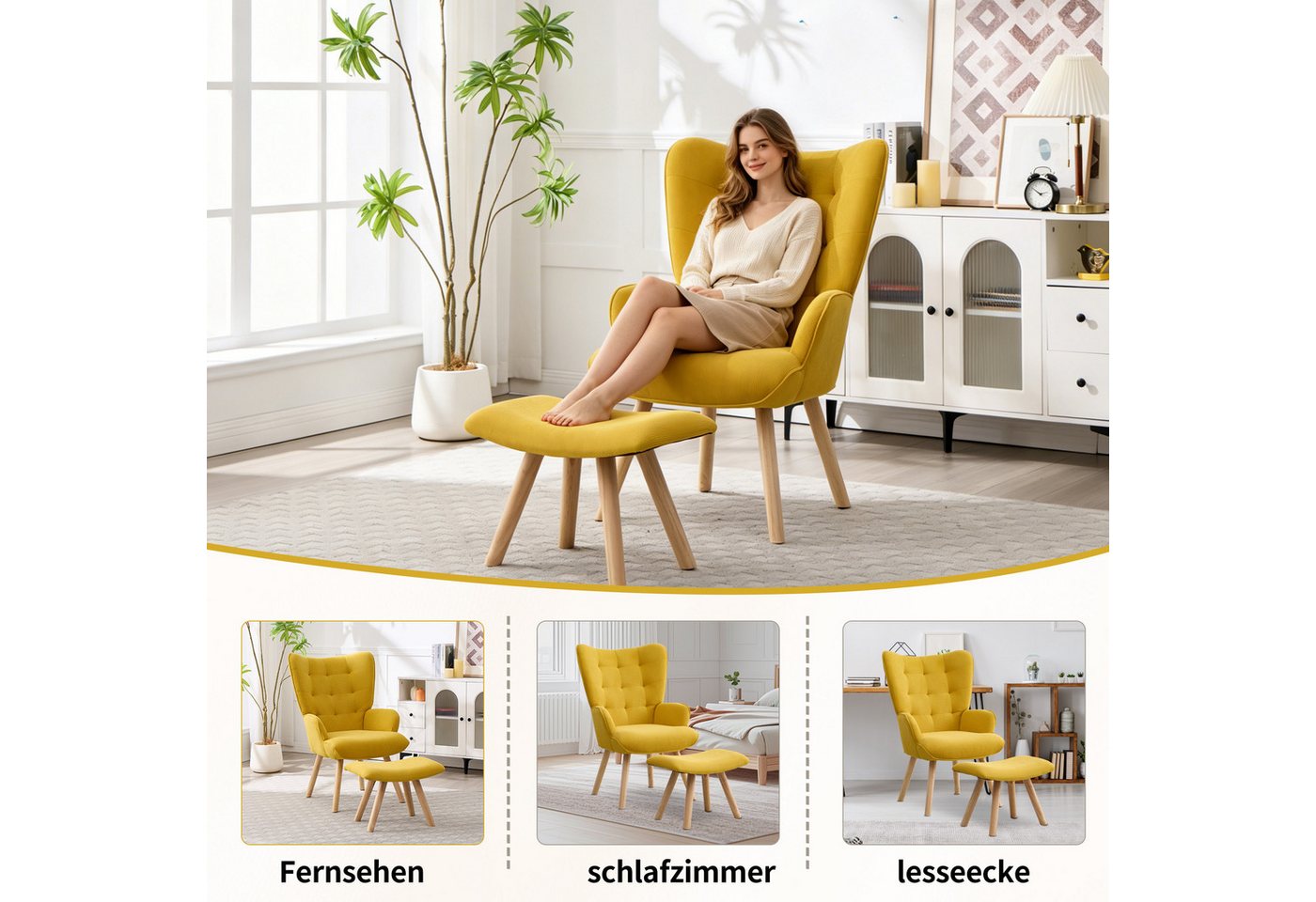 CANMOV Relaxsessel Moderner Relaxsessel mit Hocker, Bequemer Lounge Sessel für Wohnzimmer (2-St., bestehend aus Sessel und Hocker), Ergonomischer Polstersessel  – Bild 4 von 5