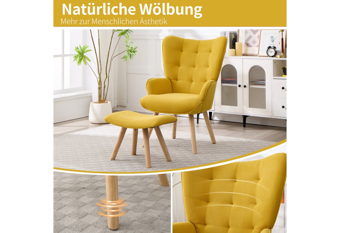 CANMOV Relaxsessel Moderner Relaxsessel mit Hocker, Bequemer Lounge Sessel für Wohnzimmer (2-St., bestehend aus Sessel und Hocker), Ergonomischer Polstersessel  – Bild 5 von 5