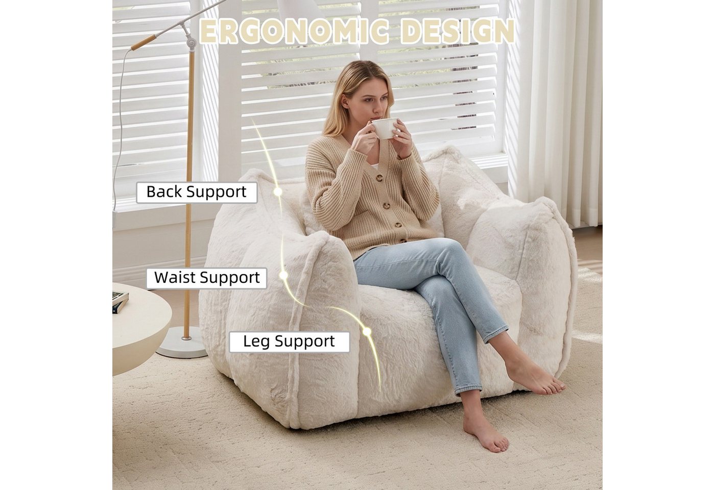 CANMOV Relaxsessel Sessel mit Hocker, Einzelsessel für Wohnzimmer (Relaxsessel mit Hocker), Kleiner Sessel mit einem kissen und ergonomischen Armlehnen – Bild 3 von 5