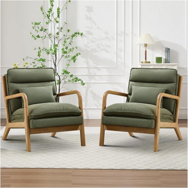 CANMOV Relaxsessel Sessel mit Kissen, Loungesessel mit hoher Rückenlehne, Einzelsessel (2-St), Natürliches Holz, Liegestuhl mit Armlehne und Kissen, für Wohnzim