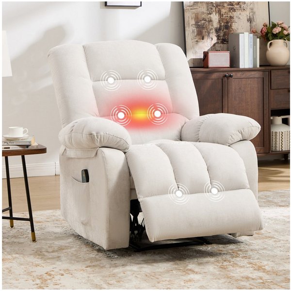 CANMOV Relaxsessel verstellbarer Massagesessel mit Liegefunktion und Wärmefunktion, Ergonomisch Lesesessel mit Seitentasche, 90°-160°