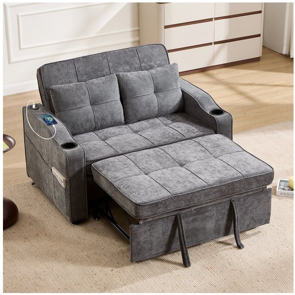 CANMOV Schlafsofa 1 & 2 Sitzer Schlafsofa, Einzelsofa mit Schlaffunktion, Sofabett, 1st & 2st, Schlafsofa mit Kissen und USB-Ladefunktion
