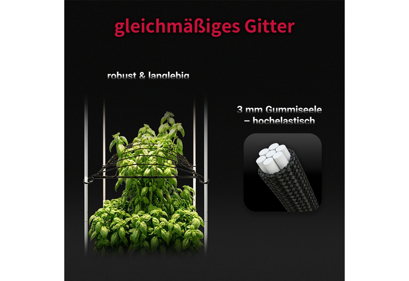 CannoBox Spalier Wachszelt Netz Rankhilfe Elastisches Pflanzenzeltnetz für Growbox, 4 Haken, 10x10 cm Maschen, Elastische 3 mm Fäden – Bild 4 von 5