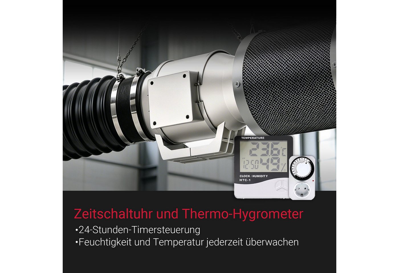 CannoBox Ventilatorkombigerät Rohrventilator 100 Abluft Komplettset Aktivkohlefilter Growbox – Bild 2 von 5