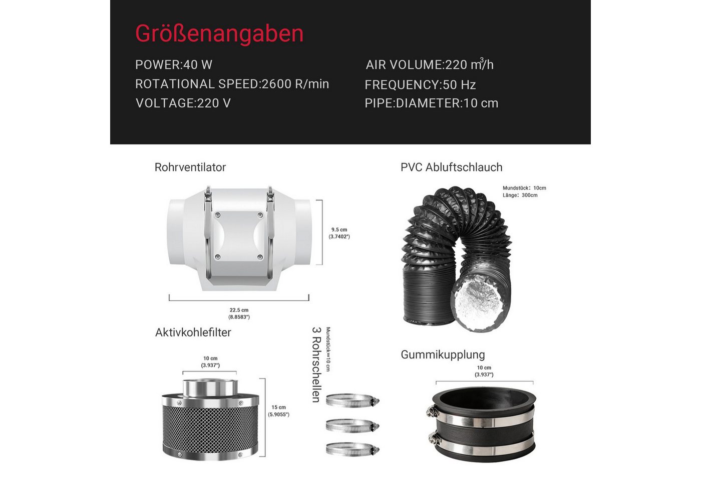 CannoBox Ventilatorkombigerät Rohrventilator 100 Abluft Komplettset Aktivkohlefilter Growbox – Bild 4 von 5