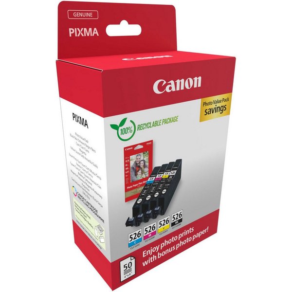 Canon CLI-526 BK/C/M/Y + Fotopapier Value Pack Tintenpatrone (Packung)