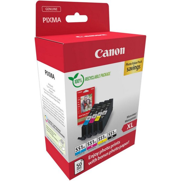 Canon CLI-551XL BK/C/M/Y + Photo Value Pack Tintenpatrone (Packung, 4-tlg)