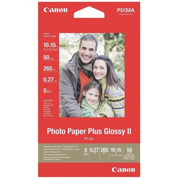 Canon Fotopapier Glossy Plus II, Format 10x15 cm, hochglänzend, 265 g/m², 50 Blatt