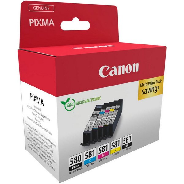 Canon PGI-580BK/CLI-581 BK/C/M/Y Pigment- und Farbstofftinte Multipack Tintenpatrone
