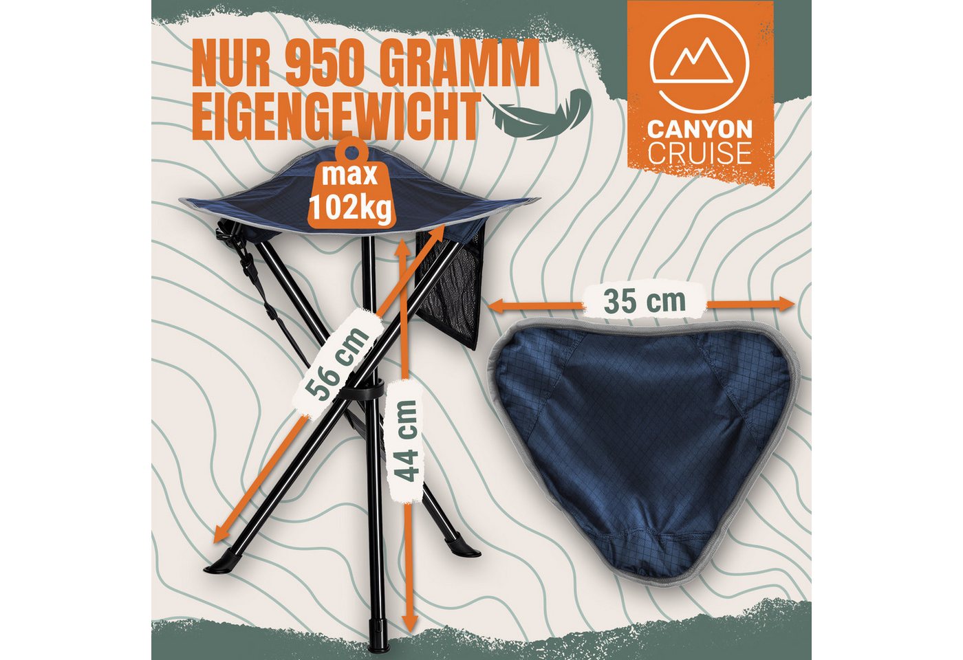 Canyon Cruise Campinghocker Tragbarer Campinghocker–Klappbarer Dreibein-Stuhl für Angeln & Outdoor (Dreibein-Hocker, 1 St., Tragbarer Camping-Stuhl), Festival S – Bild 5 von 5