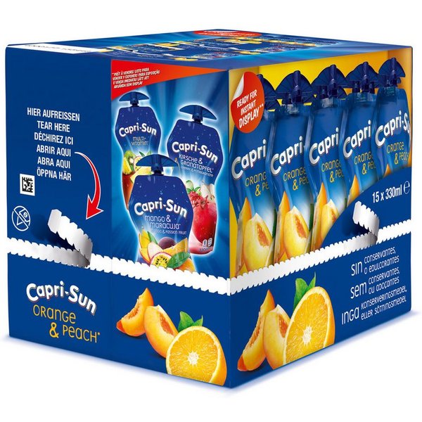 CAPRI-SUN Softgetränk, Capri Sun Orange und Peach Erfrischungsgetränk 330ml 15er Pack