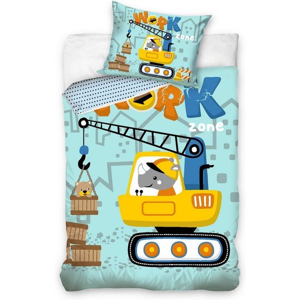 Carbotex Kinderbettwäsche Baumaschinen Bagger Kran Baustelle Kinderbettwäsche 135 x 200 cm