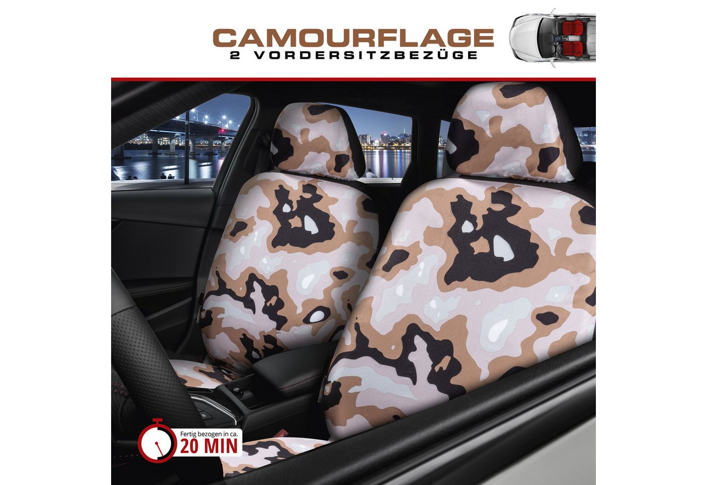 CarComfort Autositzbezug Autositzbezug Camouflage, 1 Vordersitzbezug 2tlg, 1 Kopfstützenbezug, 3-tlg. – Bild 2 von 5