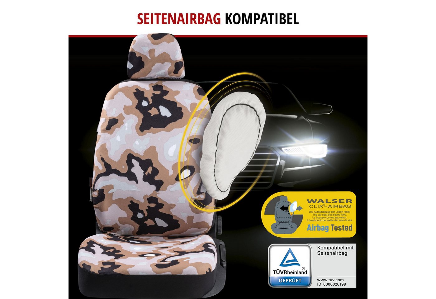 CarComfort Autositzbezug Autositzbezug Camouflage, 1 Vordersitzbezug 2tlg, 1 Kopfstützenbezug, 3-tlg. – Bild 4 von 5