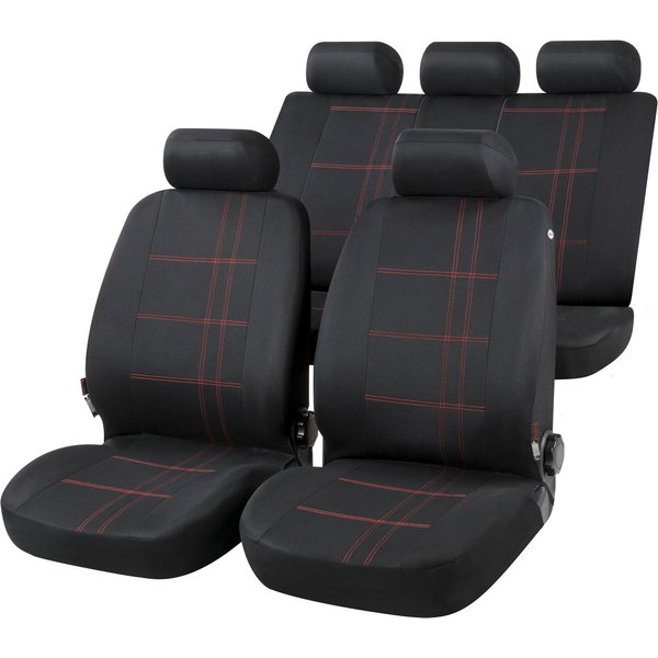 CarComfort Autositzbezug Autositzbezug Nashville schwarz, 2 Vordersitzbezüge 2tlg, 1 Rücksitzbezug 5tlg, 5 Kopfstützenbezüge, 14-tlg.