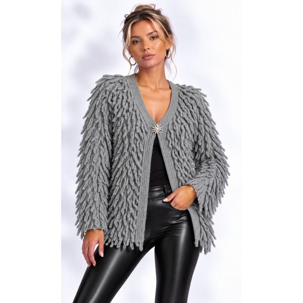 Worldclassca Cardigan WORLDCLASSCA Strickjacke Cardigan Fransen Strickpulllover mit Brosche Neue Kollektion - Stilvolle und gemütliche Strickmode für Damen