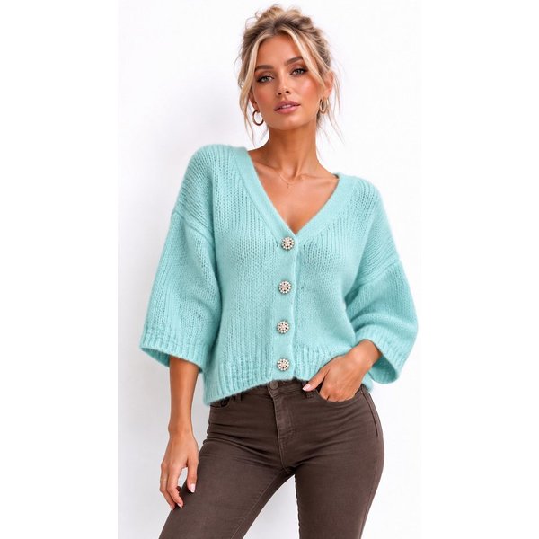 Worldclassca Cardigan Worldclassca Strickpullover Cardigan mit Schmuckköpfen V-Ausschnitt Neue Kollektion - Stilvolle und gemütliche Strick Mode für Damen