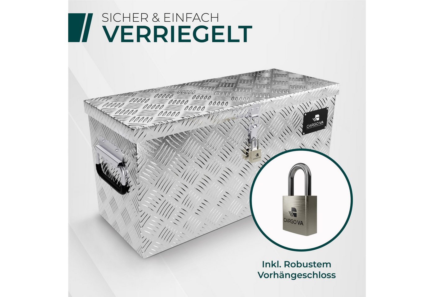 CargoVA® Anhänger-Deichselbox Wasserfeste Deichselbox – abschließbar, mit Befestigung, 50 bis 110cm, Wasserdicht, rostfrei, abschließbar, universelle Passform – Bild 3 von 5