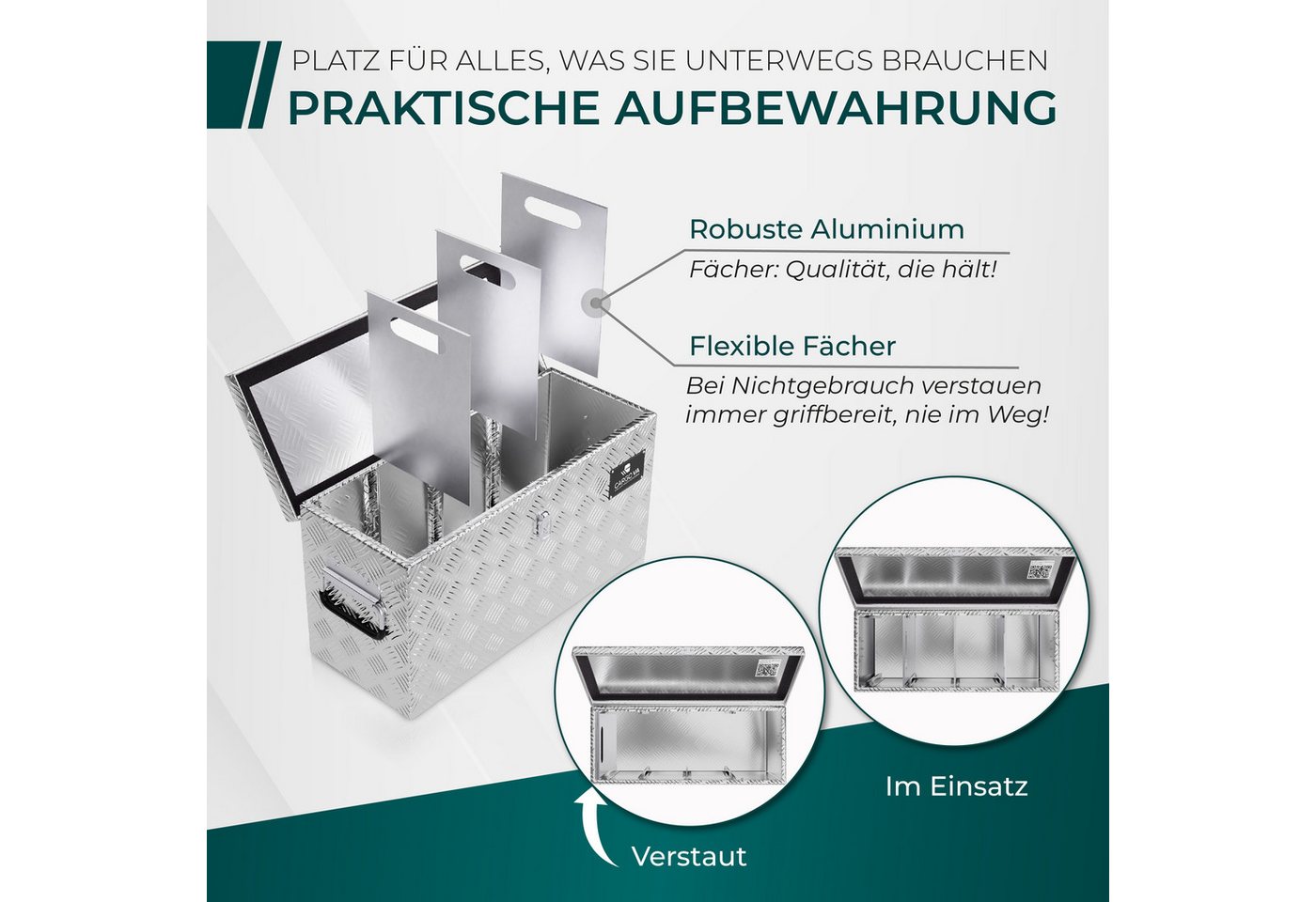 CargoVA® Anhänger-Deichselbox Wasserfeste Deichselbox – abschließbar, mit Befestigung, 50 bis 110cm, Wasserdicht, rostfrei, abschließbar, universelle Passform – Bild 4 von 5